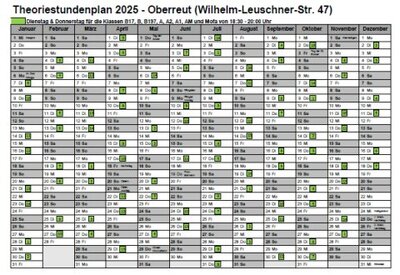Theoriestundenplan Oberreut Fahrschule Frank Dopf, Karlsruhe