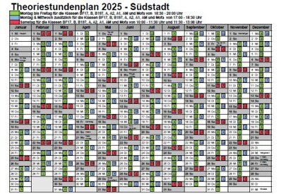 Theoriestundenplan Südstadt Fahrschule Frank Dopf, Karlsruhe